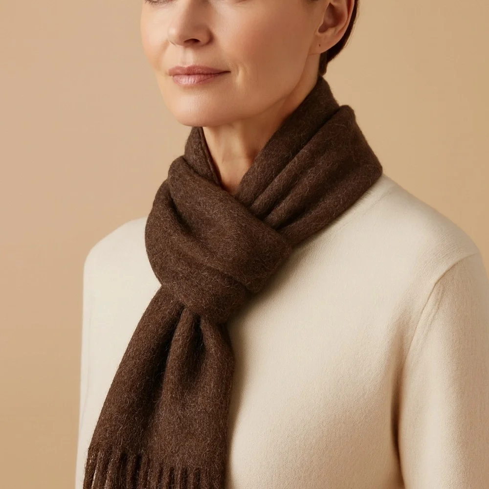 TUMI 100% Baby Alpaca Scarf Brown Unisex Luxury Soft Warm Peru Made Gift Ready‎